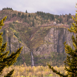 vistahouse waterfall pnwisbeautiful greyskies trees