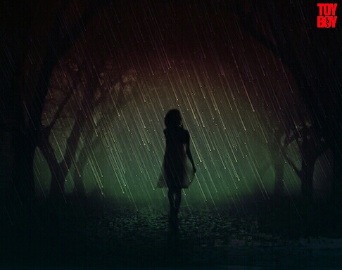 girl walking alone in rain